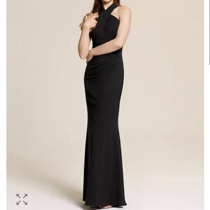 Eliza J Black Criss Cross Side Pleat Halter Gown Maxi Dress Size 8 NWT